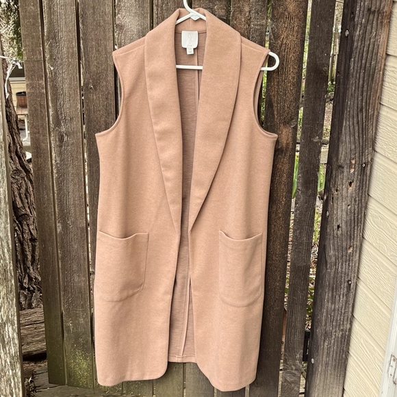 Joie Tan Josie Long Open Duster Cardigan Vest Sz L - Picture 7 of 10